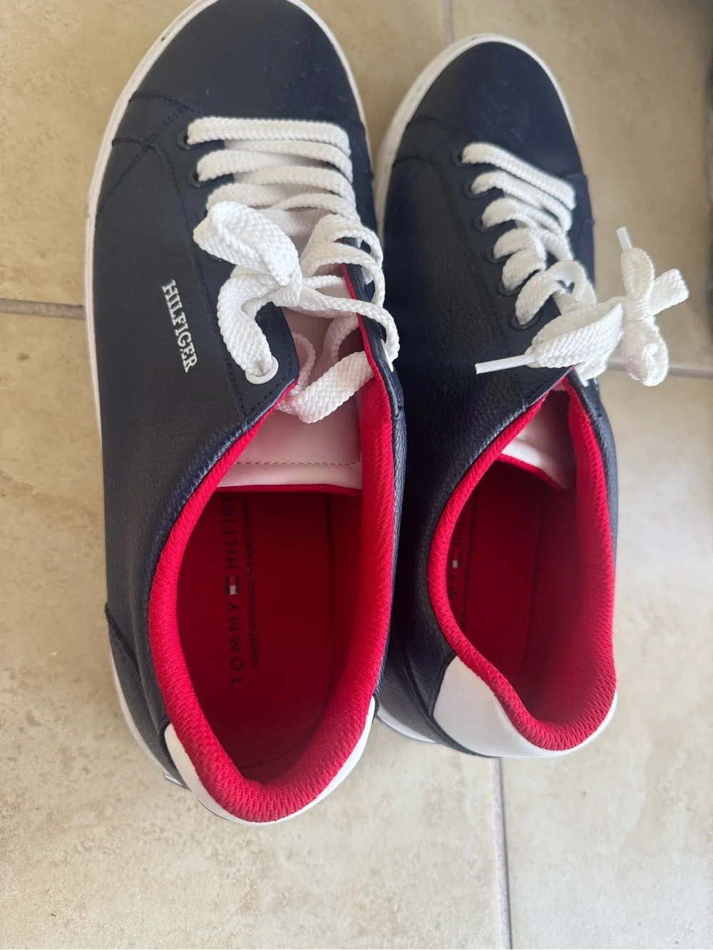 Tommy Hilfiger Navy Sneakers with Red Interior and White Laces